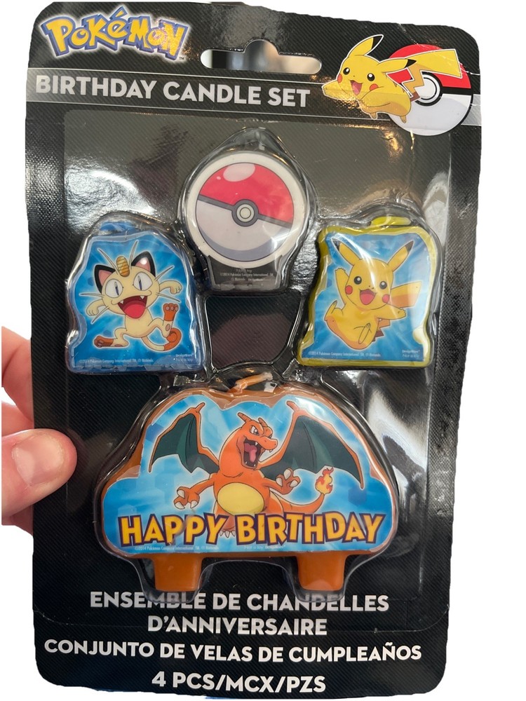 Pokemon Birthday Candle Set, 4ct Pikachu Poké Ball Charizard Party Supply New