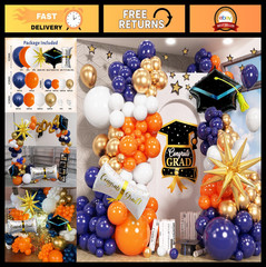 Graduation Balloons Arch Kit 115 Pcs – Navy Gold Orange Congrats Grad 2025 Decor