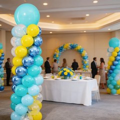 Blue and Yellow Balloon Column Kit Set of 2 with Balloons