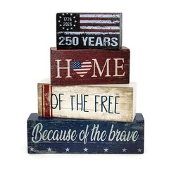 4 Pcs 250th Anniversary Wooden Patriotic Tabletop Decorations – Red White Blue C