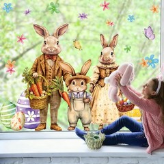 Extra Large Bunny Rabbit Easter Window Clings Retro Floral Bunny Flower Egg D