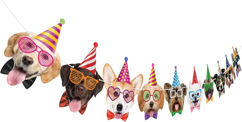 Dog Birthday Banner Dog Faces Themed Party Decorations Puppy Happy Birthday Bann