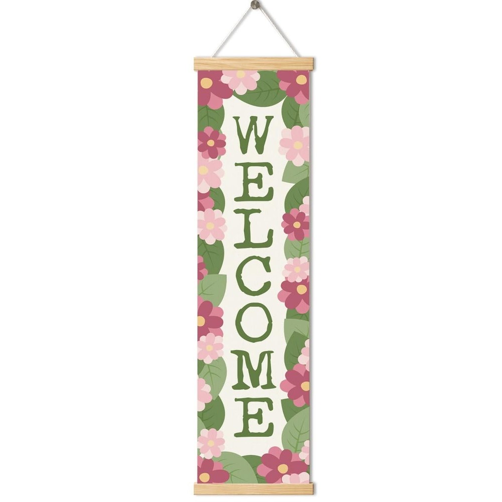 Floral Welcome Porch Banner, Rustic Color Flower Wall Decor Banner, Hanging D…