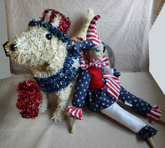Patriotic Combo – 12″ Tinsel Puppy & 18″ Sugar Loaf Jester Clown Doll Plush