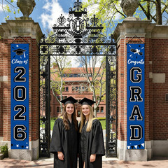2Pcs 2026 Graduation Porch Banner Class of 2026 Congrats Grad Door Sign Decor