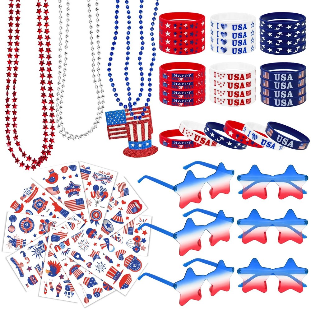 4th of July Accessories 133 PCS, Fourth of July Patriotic Party Favors Supplies