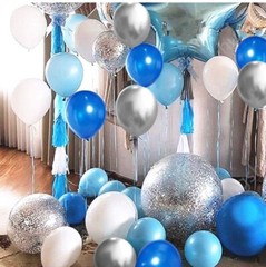 Royal Blue Confetti Latex Balloons, 50pcs 12 inch Light Blue Baby Blue and White