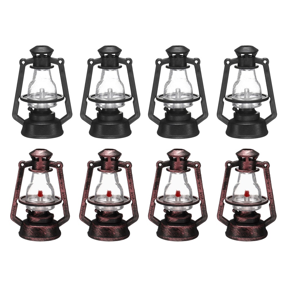Dollhouse Micro Lantern, 2.17″ H, Plastic Mini Kerosene Lamp Black Copper, 8pcs