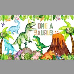 One A Saurus Watercolor Dinosaur 1st Birthday Party Backdrop Banner
