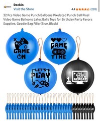 32 Pcs Video Game Punch Balloons Pixelated Punch Ball Balloons (Blue, Black)