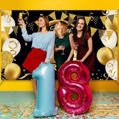 Stunning Extra Large Black Gold Fabric Backdrop for 18th Birthday Celebrations