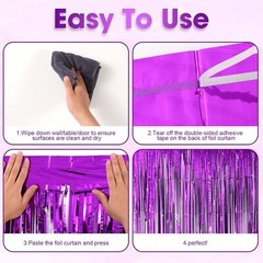 Voircoloria 4 Pack Purple Foil Fringe Backdrop Curtains, Tinsel Streamers
