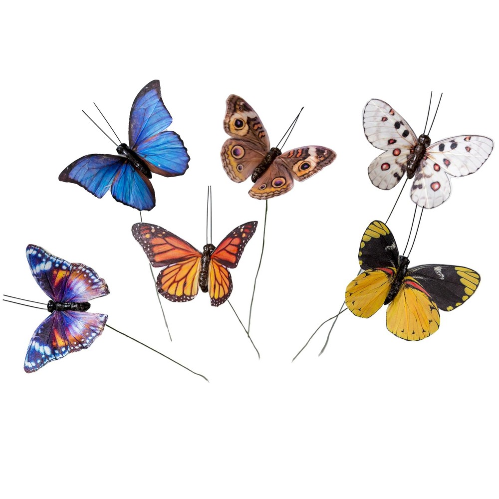 YCHTEWY-Feather Fake Butterfly for Craft Decoration Set of 12 with B, A Wire