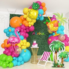189Pcs Tropical Balloons Garland Arch Kit, Hawaiian Luau Summer Party Decorat…