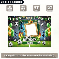 1pc 2D Vibrant Soccer Themed Personalized Birthday Banner Decoration Tapestry❀