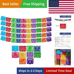 Mexican Party Banners 5 Pack with 10 Plastic Flags per Banner – Papel Picado …