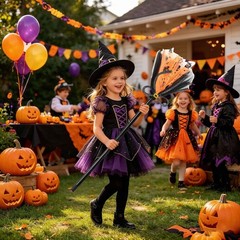 Halloween Little Witch Pumpkin Funny Purple Cosplay Party Detachable