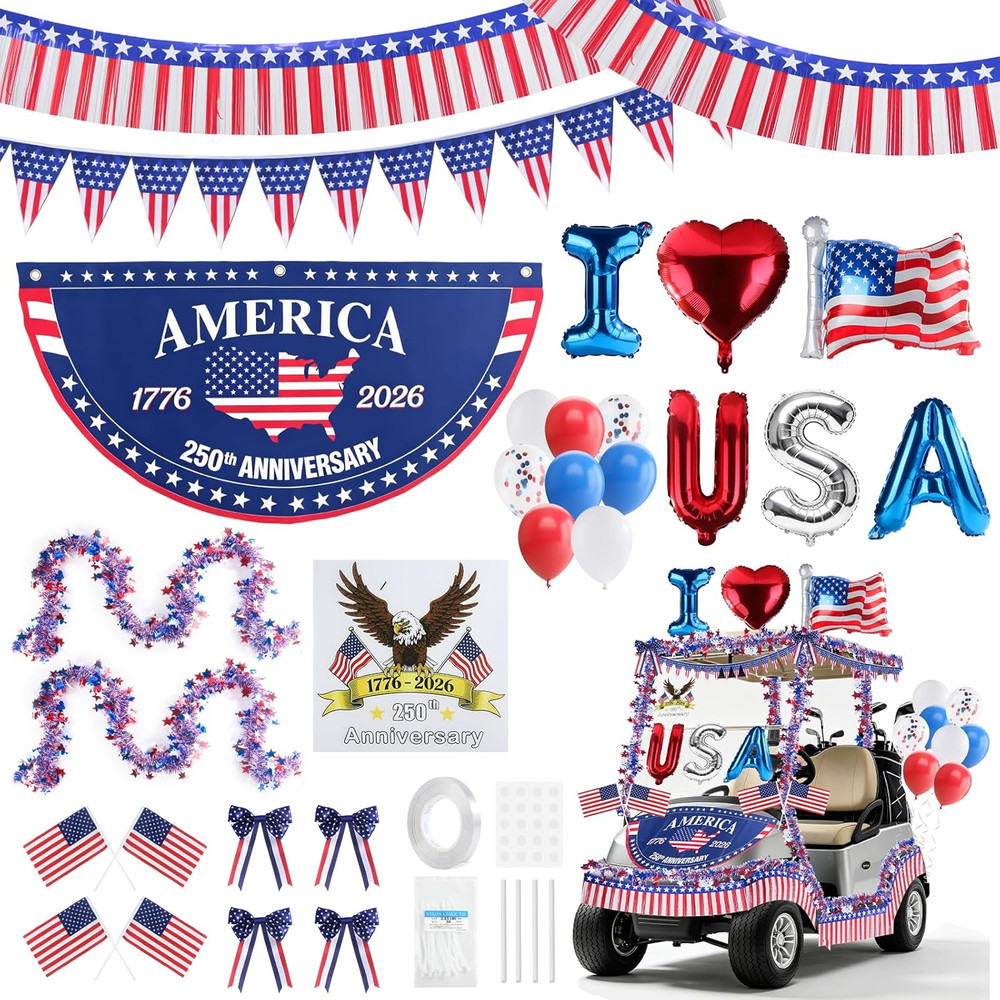 4Th of July Golf Cart Decorations Kit, 250Th Patriotic Parade Golf Cart Decor wi