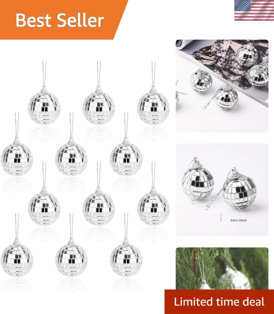 Elegant Silver Disco Mirror Ball Ornaments – 12 Pcs for Events & Celebrations