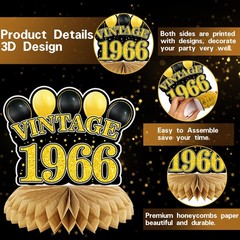 60th Birthday Decorations Set, Back in 1966 Black & Gold Party Supplies, 30 Pcs