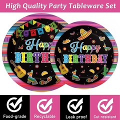 Complete 96PCS Mexican Dinnerware Set: Plates, Napkins & Forks for 24 Guests