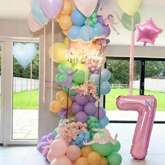 Pastel 7th Decorations for Girl,Macaron Rainbow 7th Party Decoration Pink Blu…