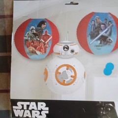 Disney Star Wars BB-8 Paper Lanterns, 3 Count 8in, White/Orange/Gray Party Decor