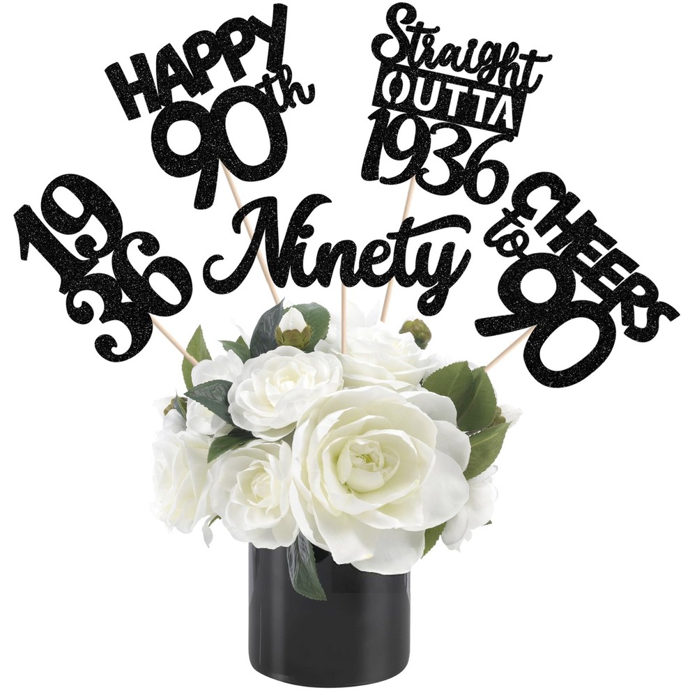 15 PCS 90th Birthday Centerpiece Sticks Happy 90th Black Floral