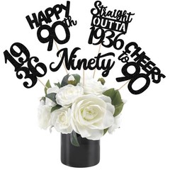 15 PCS 90th Birthday Centerpiece Sticks Happy 90th Black Floral