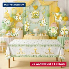 Gold Baptism Decorations Set, Christening Party Supplies with God Bless Hanging