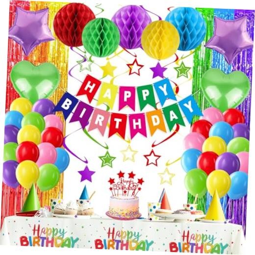 Birthday Party Decorations Rainbow Happy Birthday Banner Honeycomb Colorful