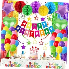 Birthday Party Decorations Rainbow Happy Birthday Banner Honeycomb Colorful