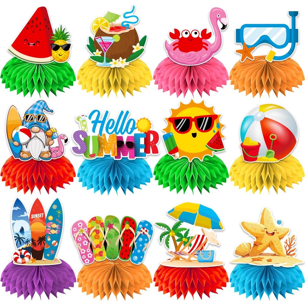 12Pcs Summer Party Decorations Honeycomb Centerpiece, Hello Summer Party Deco…