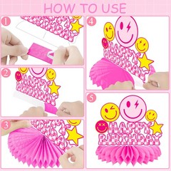 8 PCS Preppy Party Photo Honeycomb Centerpieces Birthday Decorations Pink Yellow