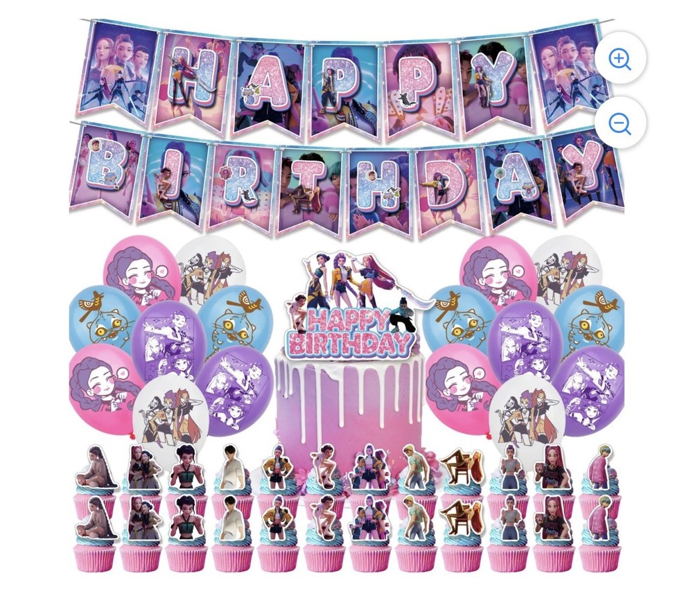 KPOP Demon Hunters Birthday Party Set Balloons Cake Toppers Banner Backdrop