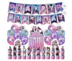 KPOP Demon Hunters Birthday Party Set Balloons Cake Toppers Banner Backdrop