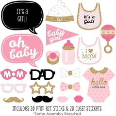 Hello Little One – Pink and Gold – Girl Baby Shower Photo Booth Props Kit 20 Ct