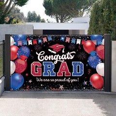 Navy Blue Class of 2025 Graduation Backdrop Banner – Congrats Grad Party Decor