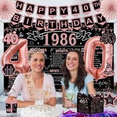40th Birthday Decorations for Women,32PCS Back in 1986 Party Black
