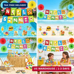 Summer Decorations Beach Pool Party Decorations with Hello Summer Banner,Hanging