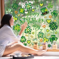9 Sheets St. Patrick’s Day Window Clings Green Shamrock Clover Gold Coin Wind