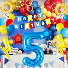 Birthday Party Decorations with 40 Inch Blue Number 5 Balloon, Lightning, Cir…