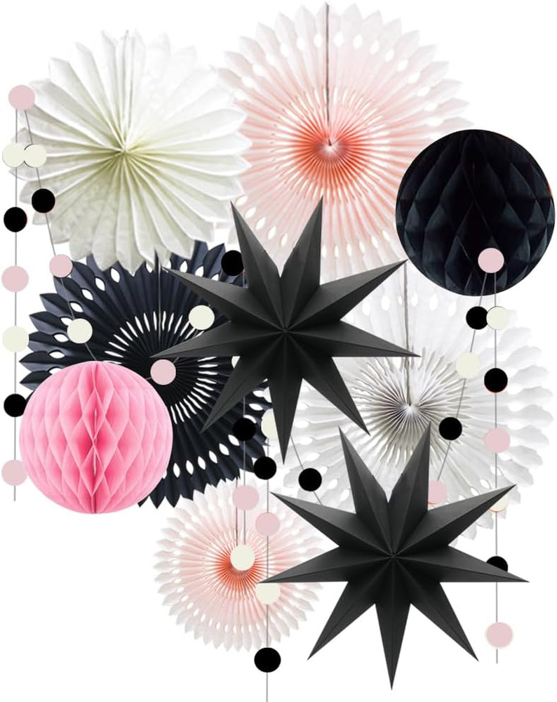 Pink Black White Party Decorations for Girls Women Minnie Mouse First Birthday D