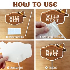 24 PCS Western Cowboy Photo Booth Props Cowboy Cowgirl Birthday Decorations