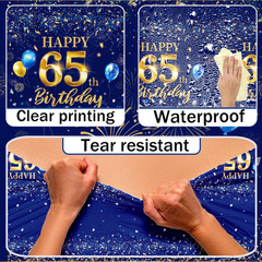 65th Birthday Decorations Men-3 Pcs Happy Birthday Tablecloths Happy Birthday Pa