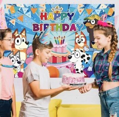 Blue Sheepdog Theme Happy Birthday Backdrop 5×3.2ft Birthday Party Decoration