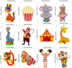 24 Pack Circus Carnival Cutouts Party Decorations Animals Clown Theme Supplies