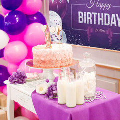 Happy Birthday Backdrop Banner Large Purple Silver and White Balloons Sign Poste