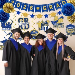 Blue and Gold Graduation Decorations 2026, 2026 Grad Banner Blue&gold