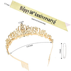 50Th Anniversary Decorations, Gold Crown and Happy 50Th Anniversary Sash Set, Ti